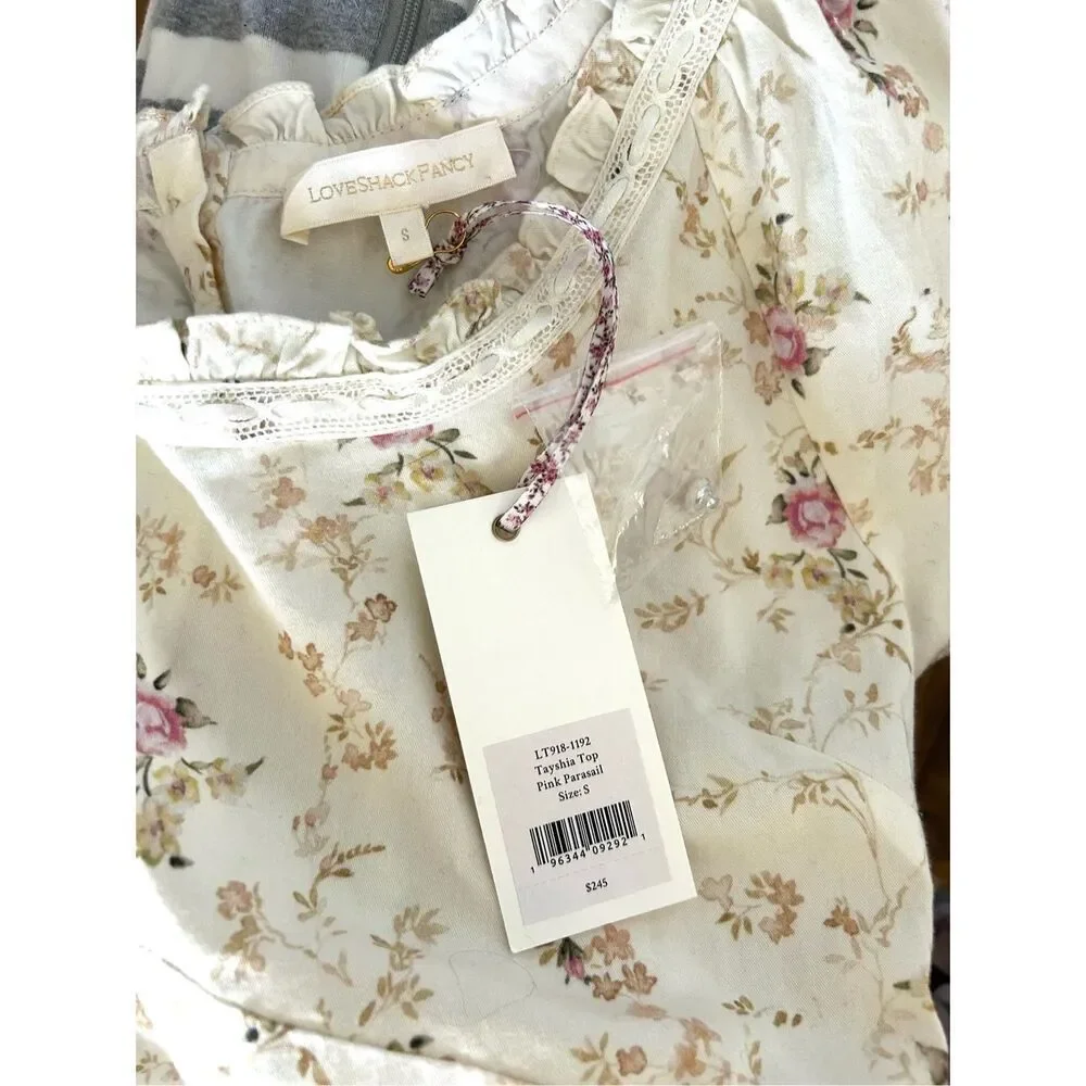 NEW LoveShackFancy Women’s S Tayshia Pink Parasail Blouse